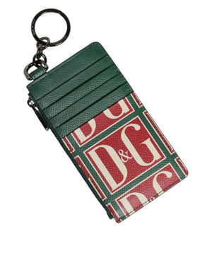 Grünes Kartenetui aus Kalbsleder mit Logo-Print und Monogramm