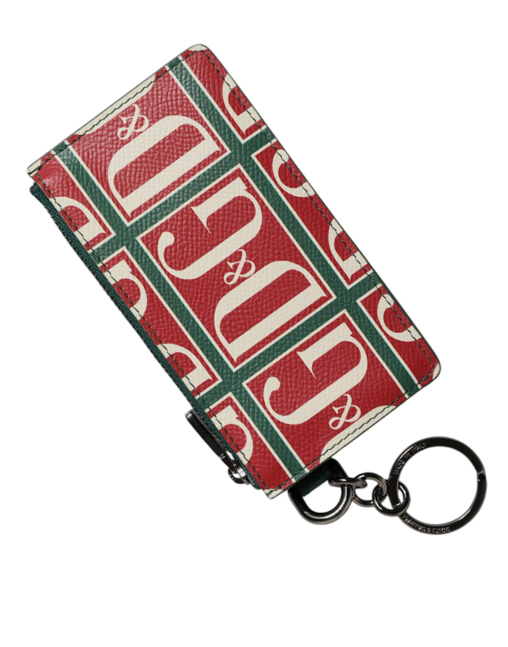 Grünes Kartenetui aus Kalbsleder mit Logo-Print und Monogramm