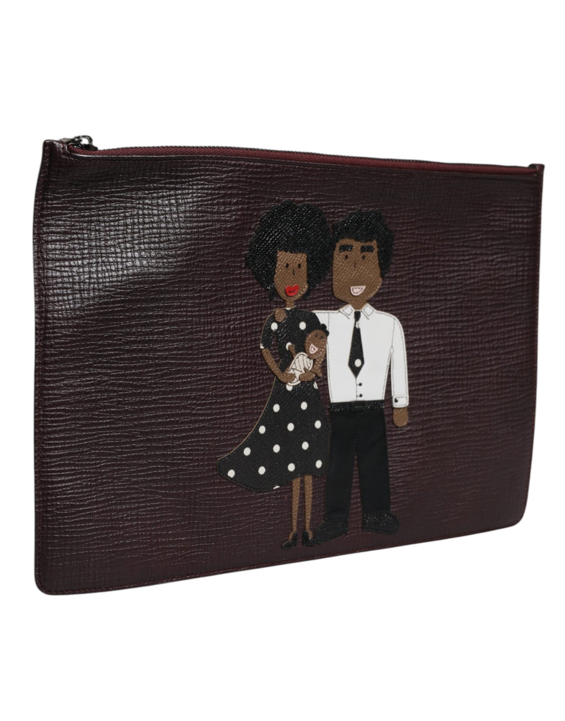 Braune Leder #DGFAMILY Verzierte Herren Clutch Tasche