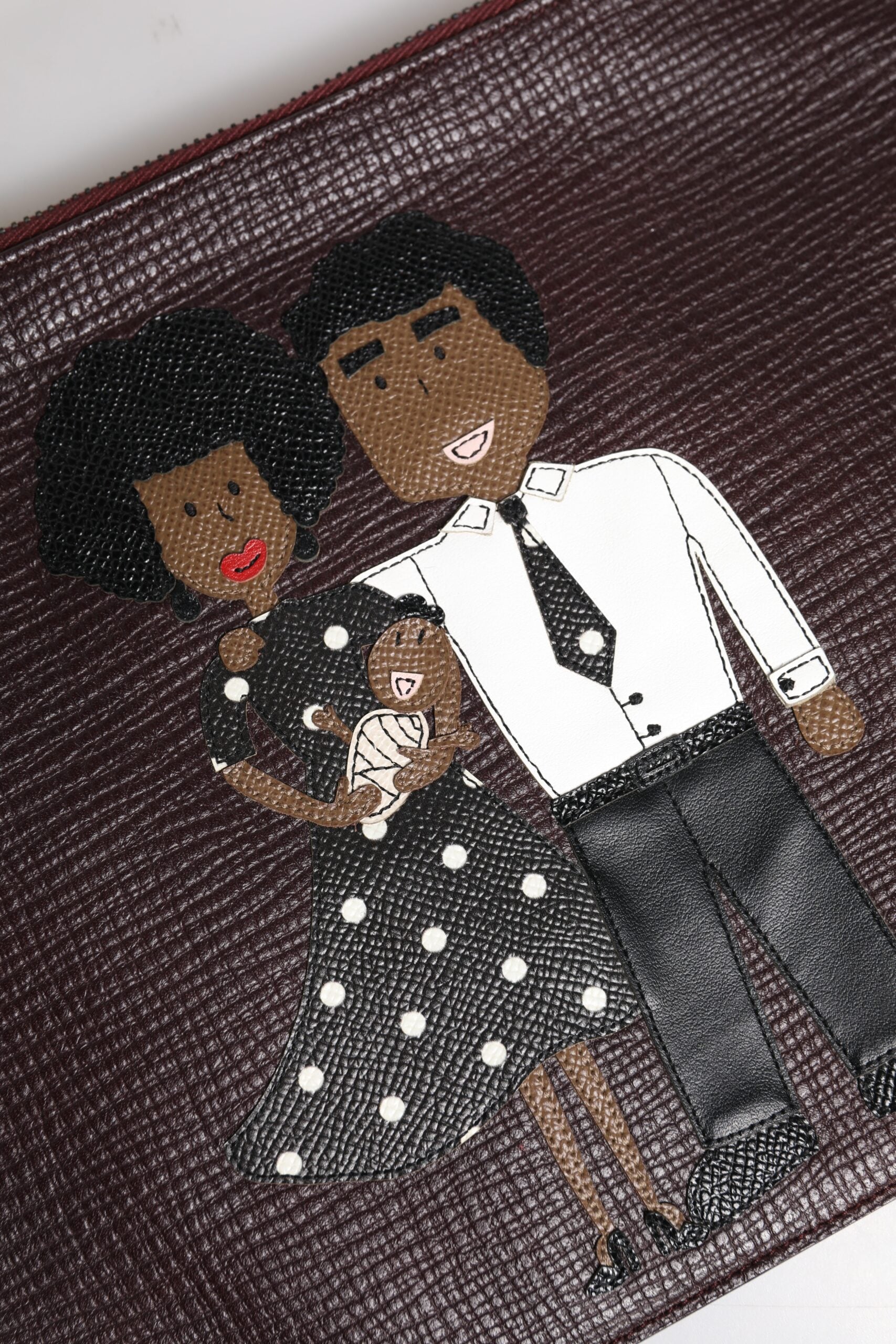 Braune Leder #DGFAMILY Verzierte Herren Clutch Tasche