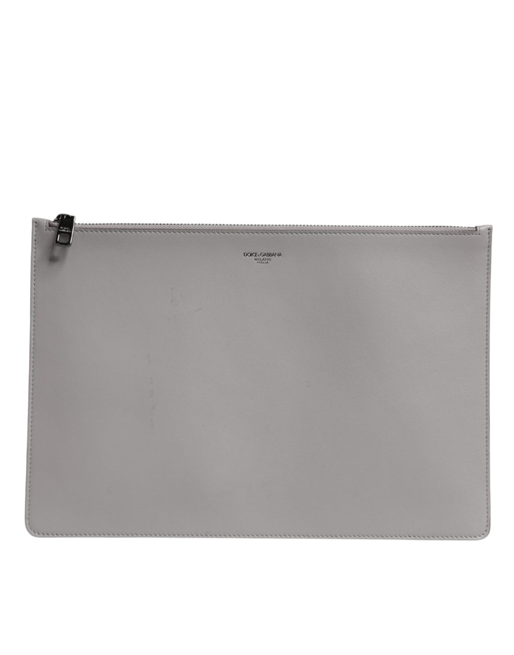 Graue Herren-Clutch mit Reißverschluss und DG-Logo aus massivem Leder