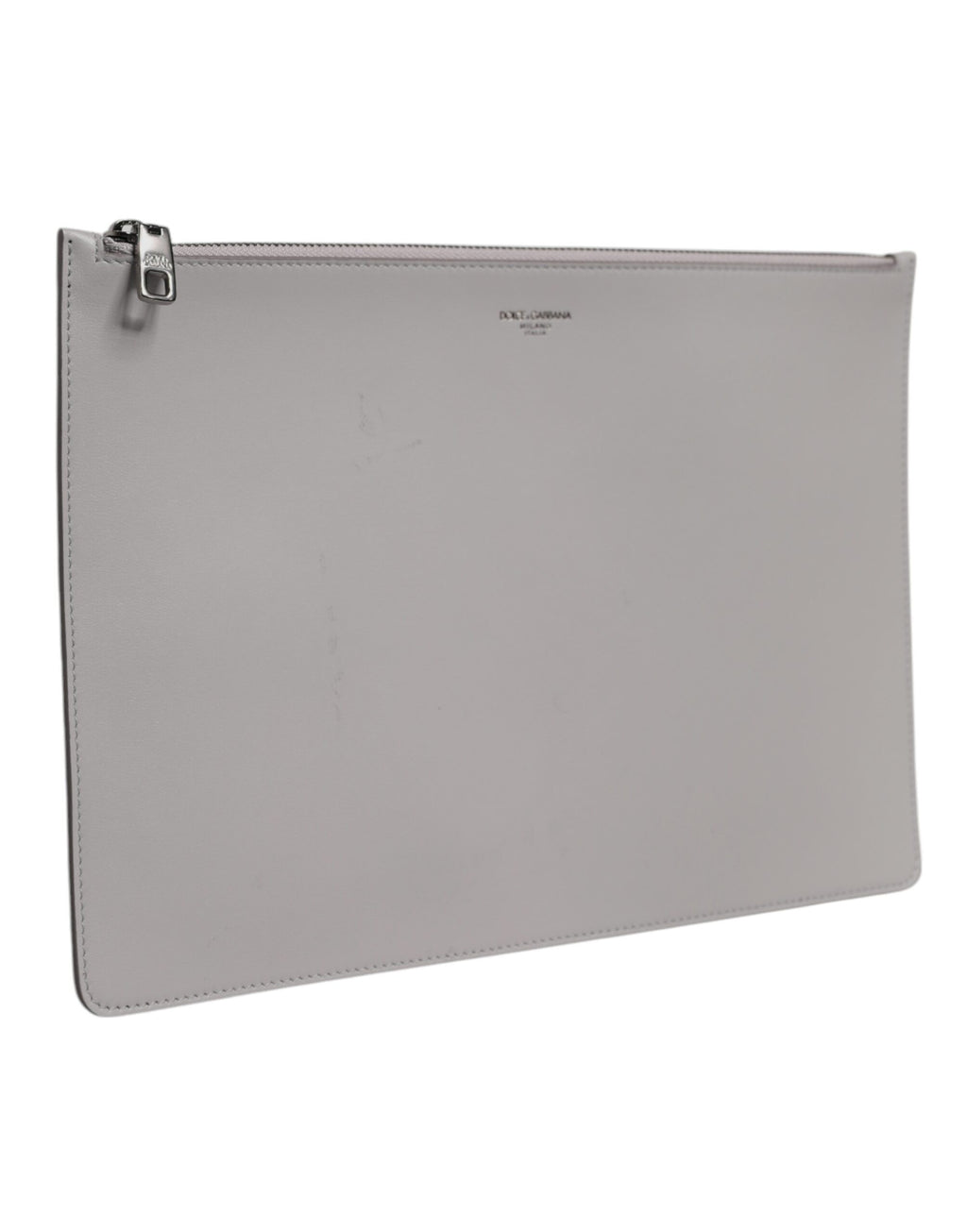 Graue Herren-Clutch mit Reißverschluss und DG-Logo aus massivem Leder