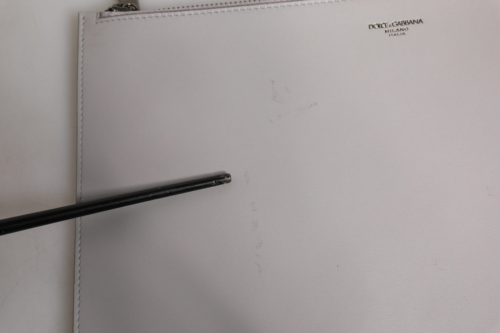 Graue Herren-Clutch mit Reißverschluss und DG-Logo aus massivem Leder