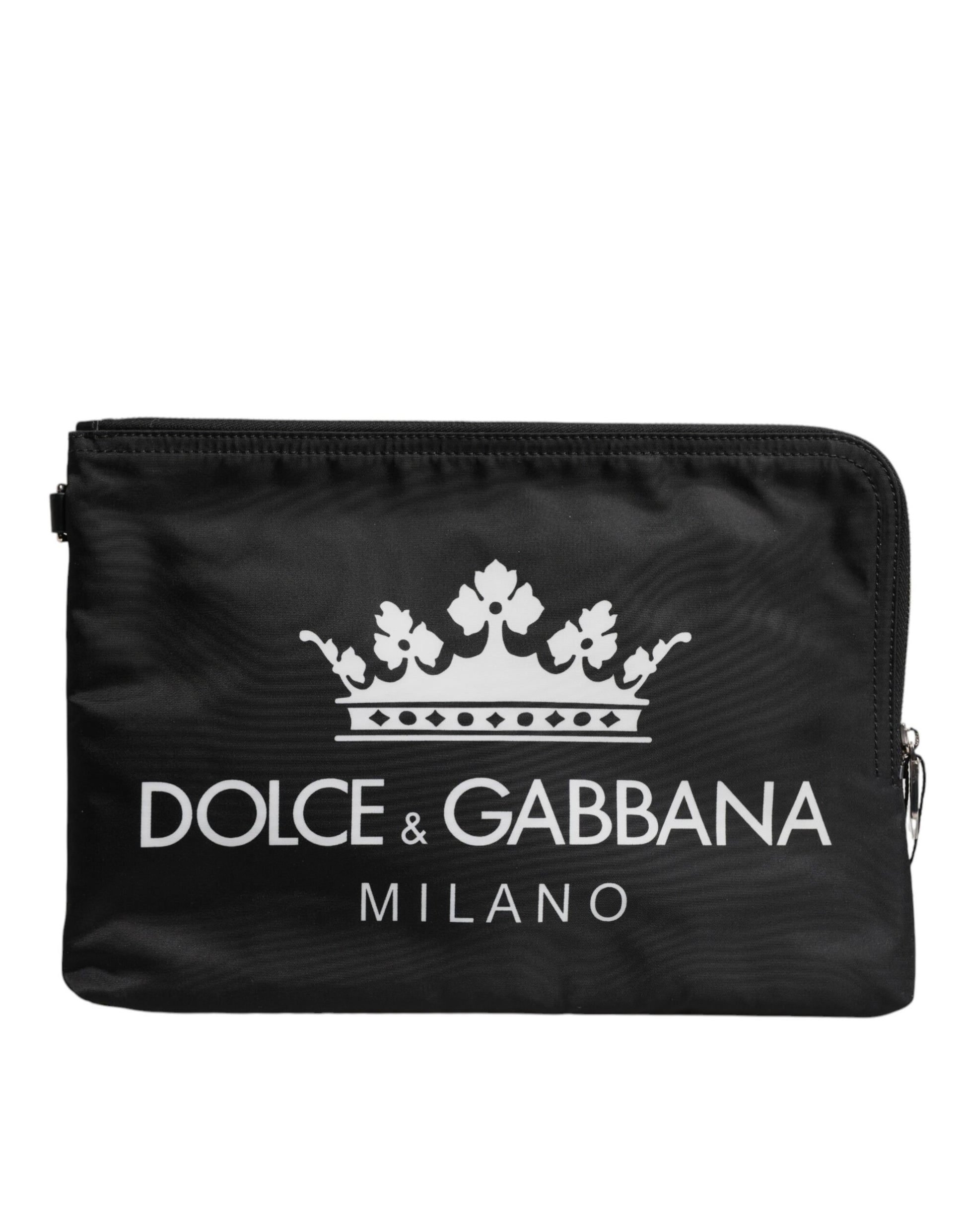 Schwarze Clutch aus Nylon mit DG Milano-Print