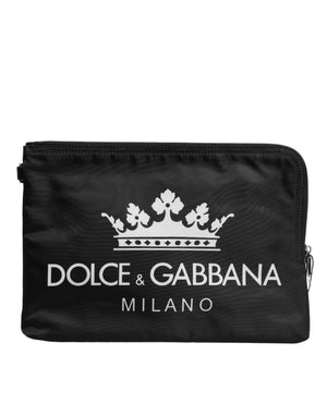 Schwarze Clutch aus Nylon mit DG Milano-Print