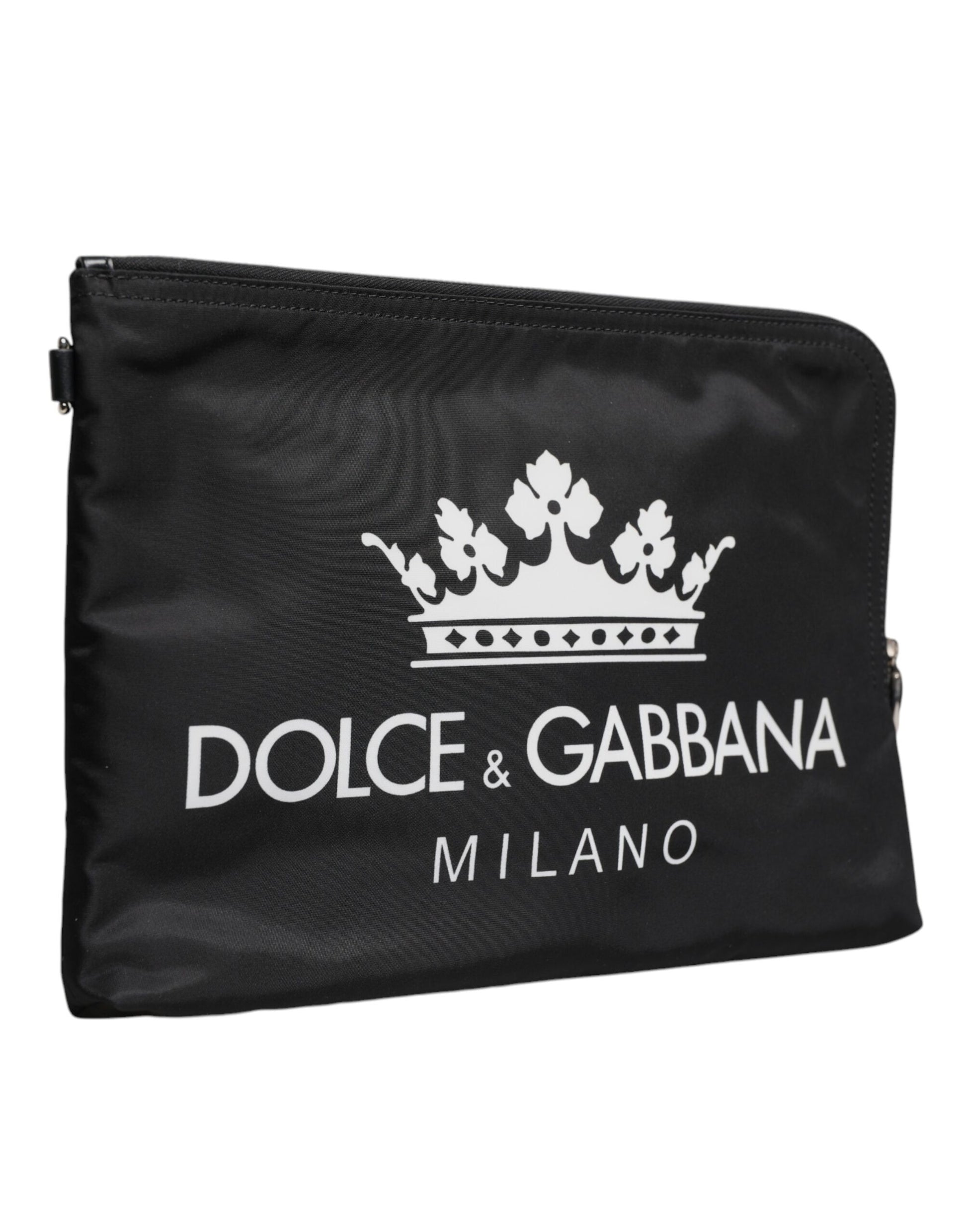Schwarze Clutch aus Nylon mit DG Milano-Print