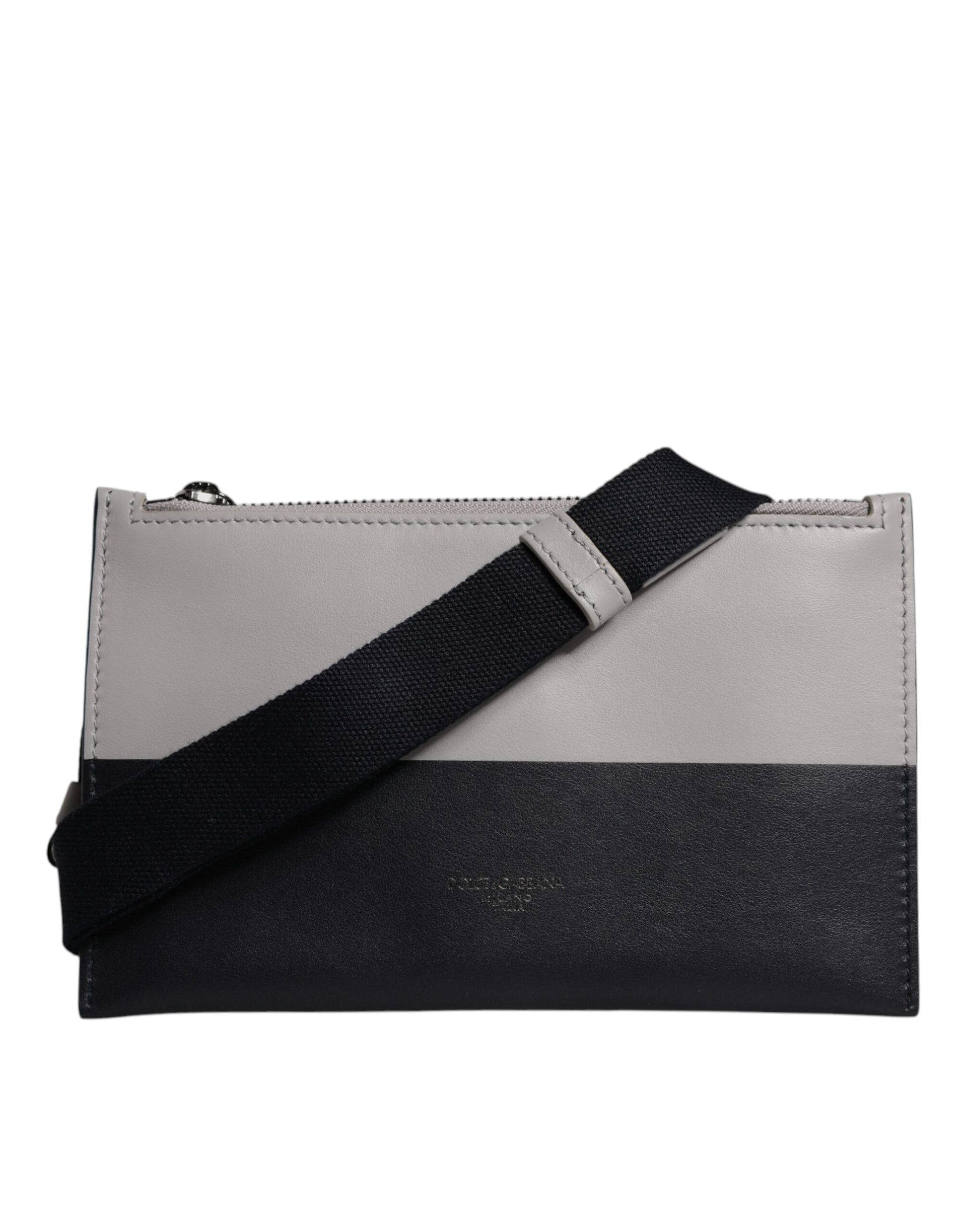 Schwarz-weiße Umhängetasche aus Leder mit Logoprägung