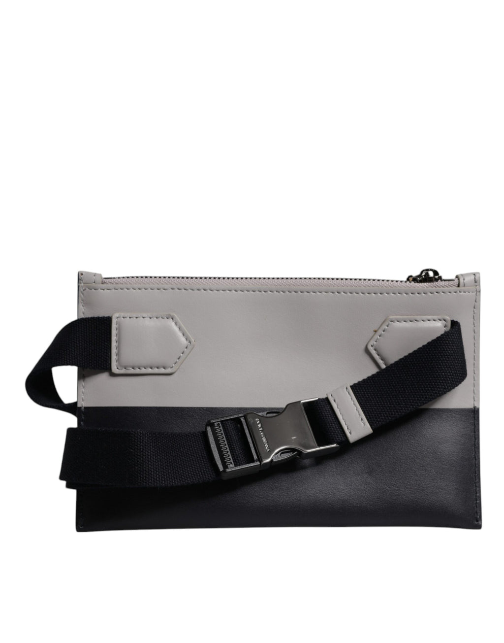 Schwarz-weiße Umhängetasche aus Leder mit Logoprägung