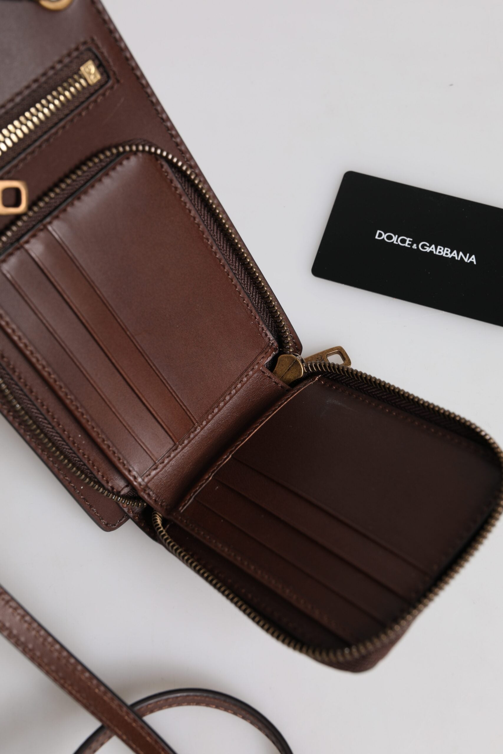 Dolce & Gabbana Brown Leather Neck Strap Cross Body Sling Bag