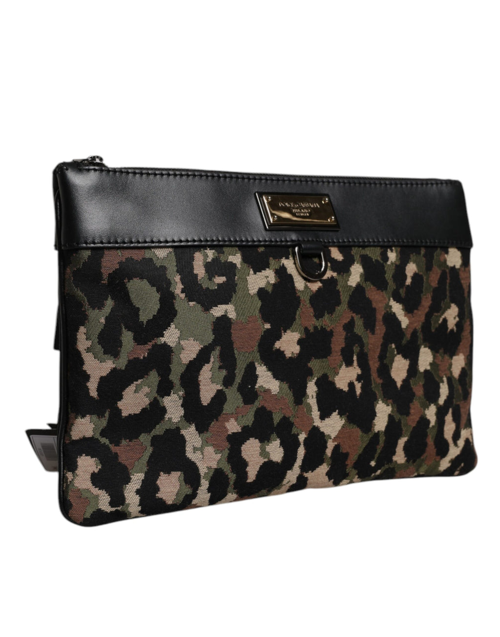 Mehrfarbige Beuteltasche mit Logo-Schild und Leoparden-Jacquard-Print