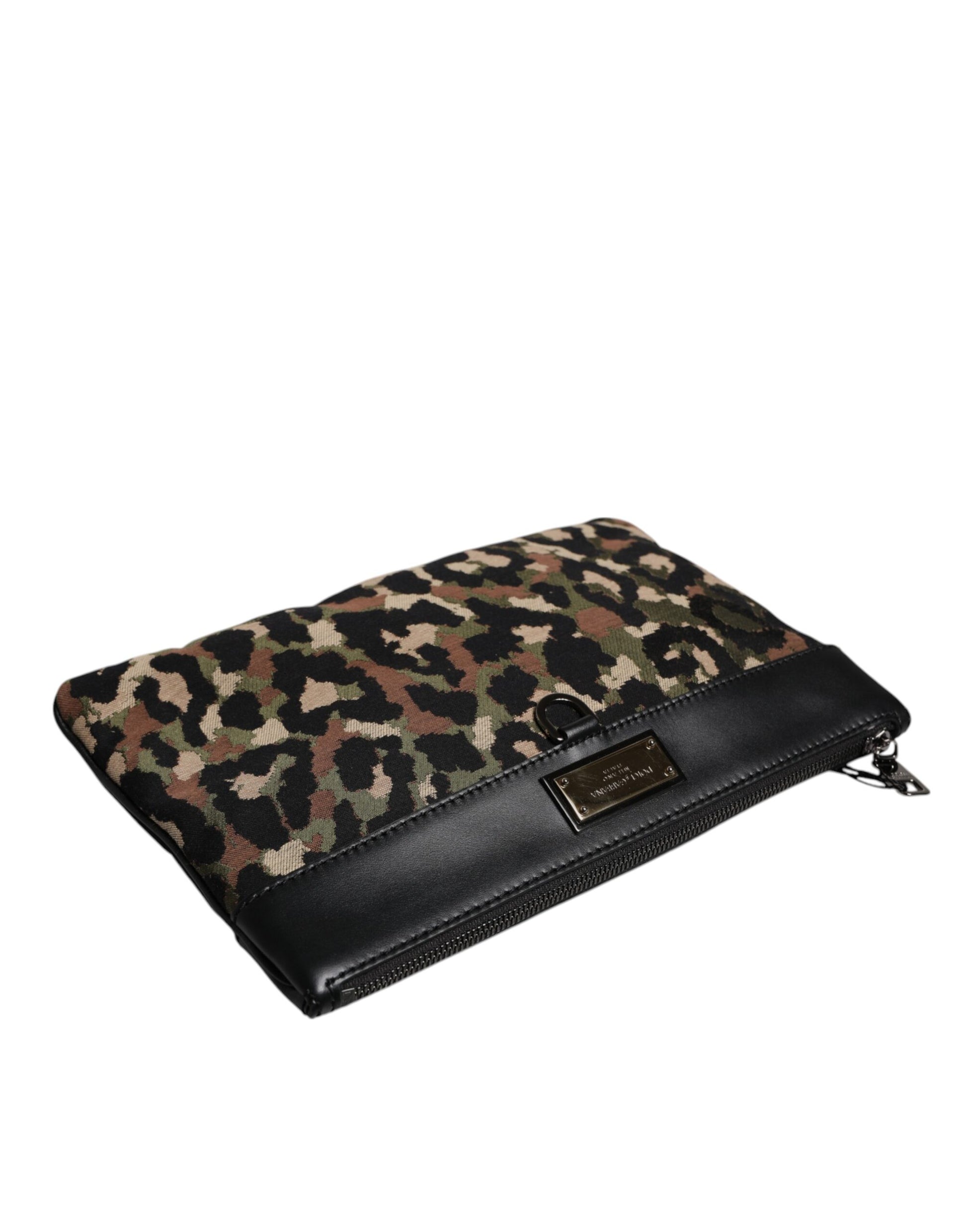 Mehrfarbige Beuteltasche mit Logo-Schild und Leoparden-Jacquard-Print