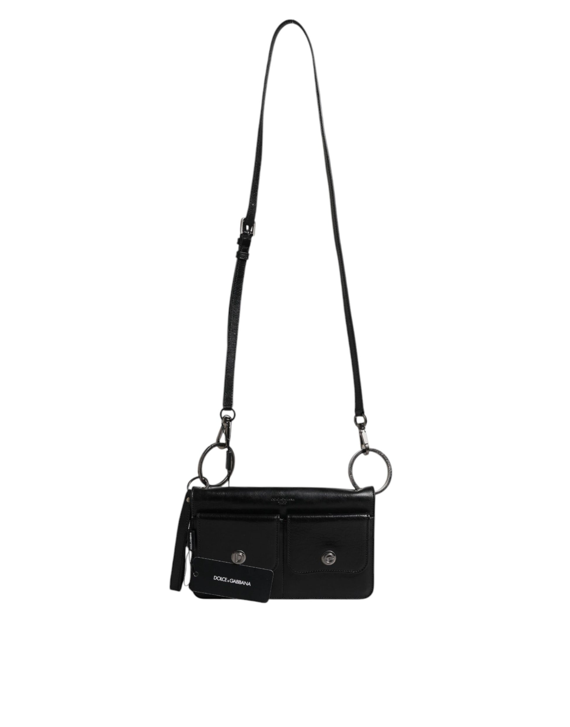 Dolce & Gabbana Black Leather Logo Purse Shoulder Crossbody Bag