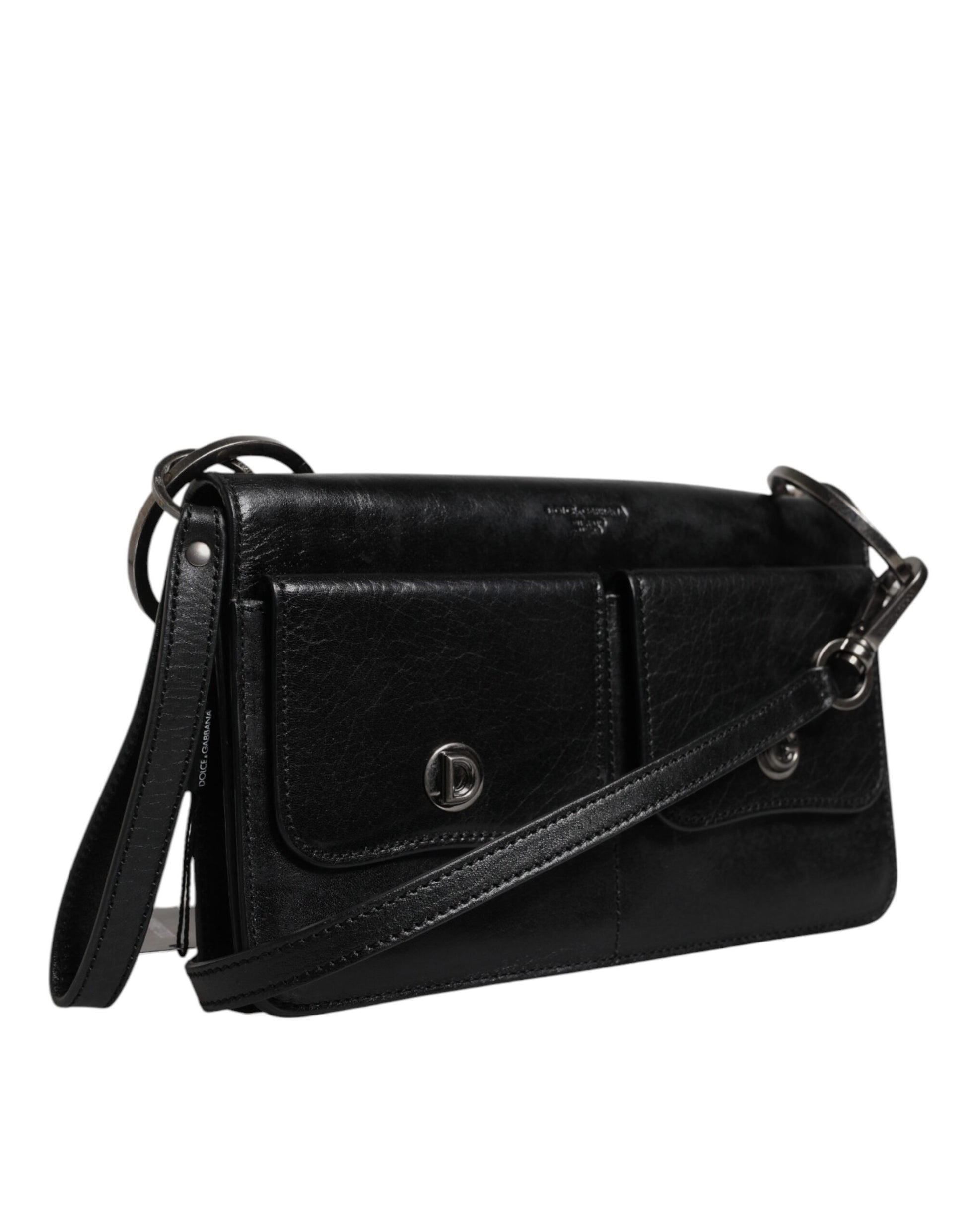 Dolce & Gabbana Black Leather Logo Purse Shoulder Crossbody Bag