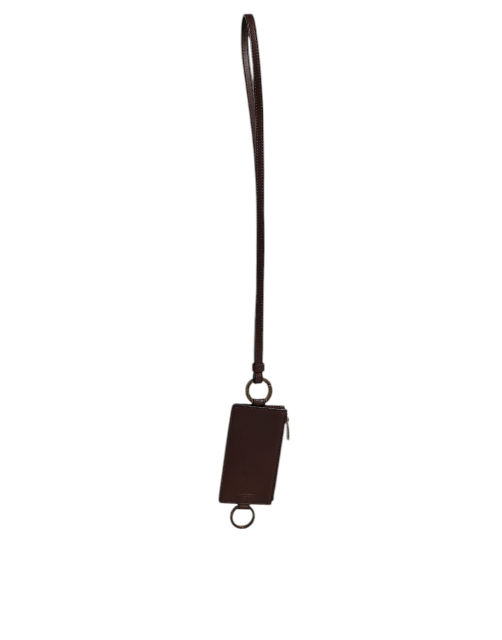 Braune Brieftasche mit Logo und Lanyard für Kartenhalter aus Kalbsleder