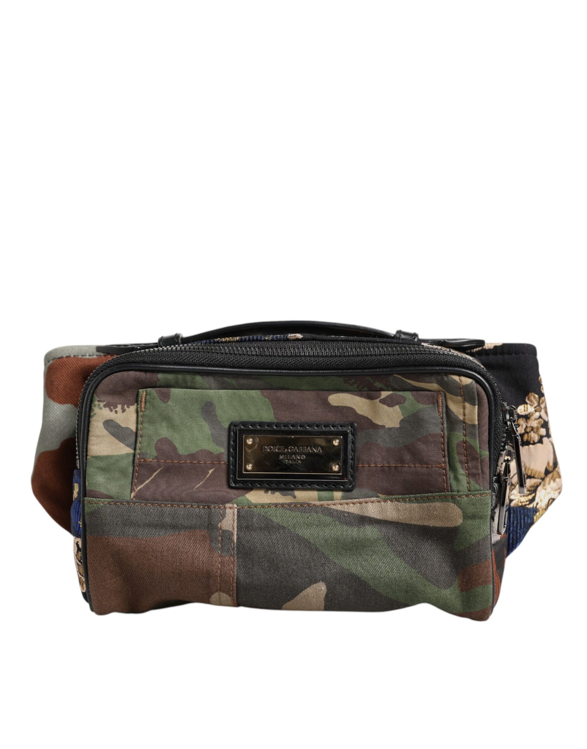 Mehrfarbige Gürteltasche mit Camouflage-Patchwork-Logo