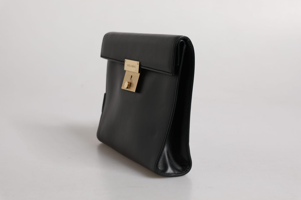 Black Leather Logo Plaque Document Briefcase Bag