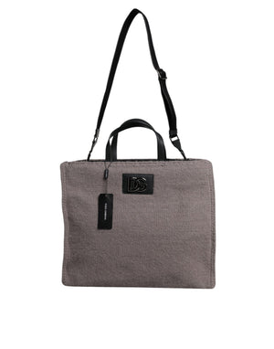 Dolce & Gabbana Grey Alpaca Wool Logo Plaque Tote Shoulder Bag