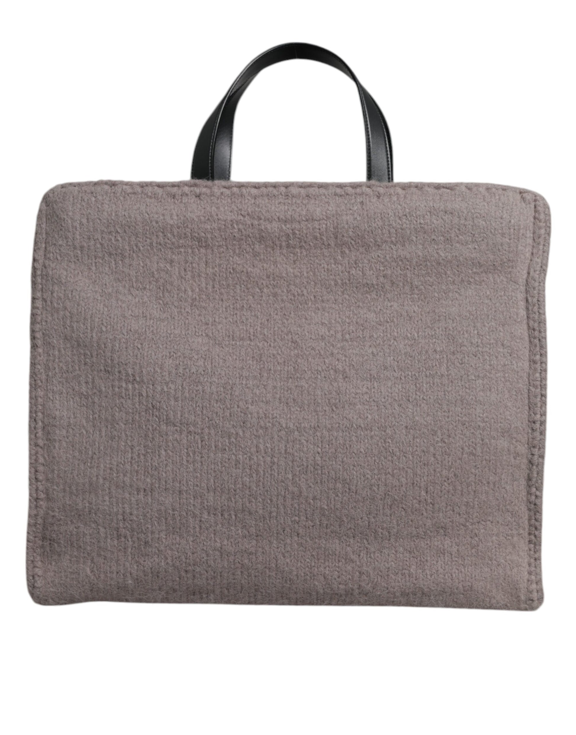 Graue Tote-Umhängetasche aus Alpakawolle mit Logo-Schild