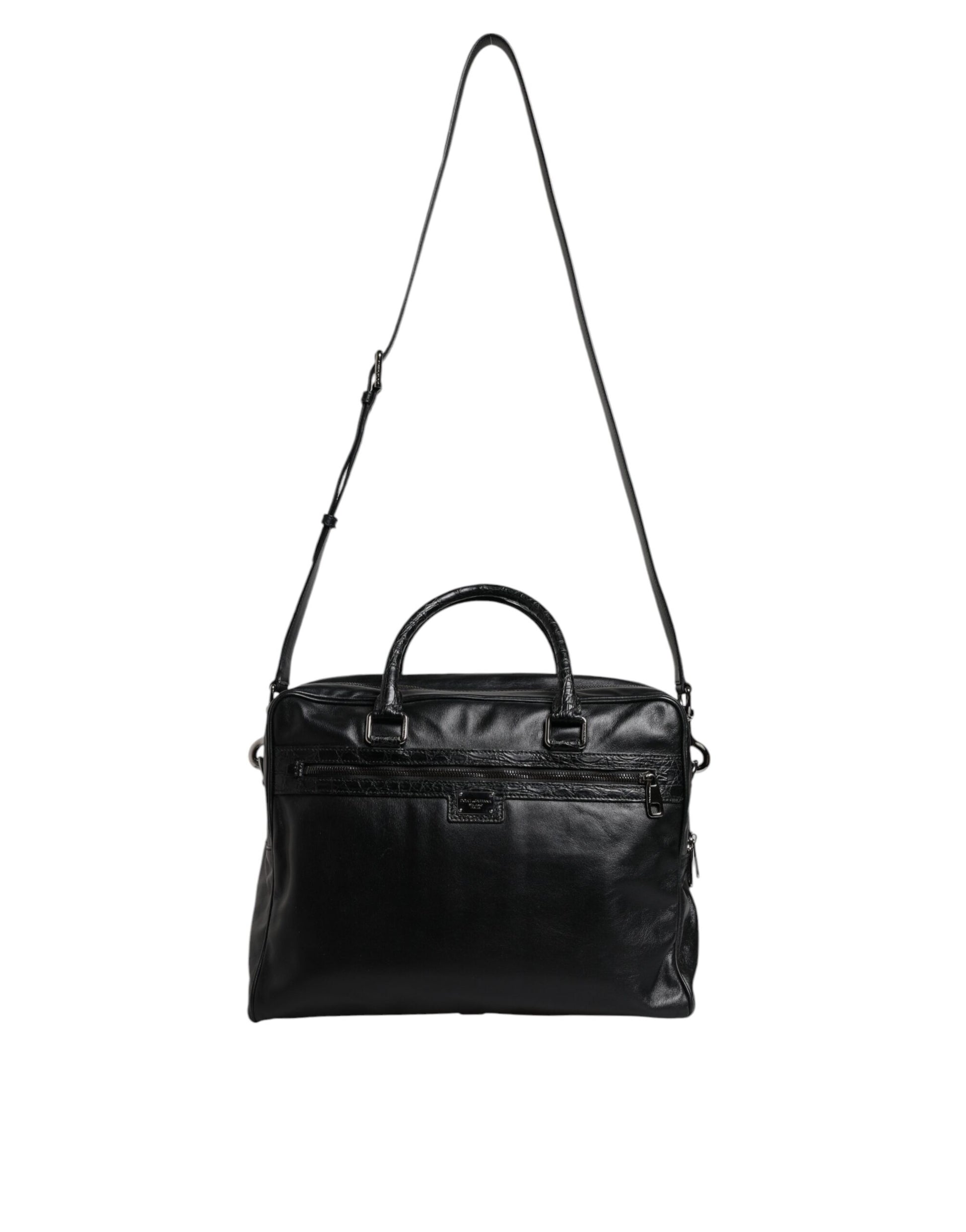 Schwarze Messenger-Tasche aus Leder mit Schultergurt