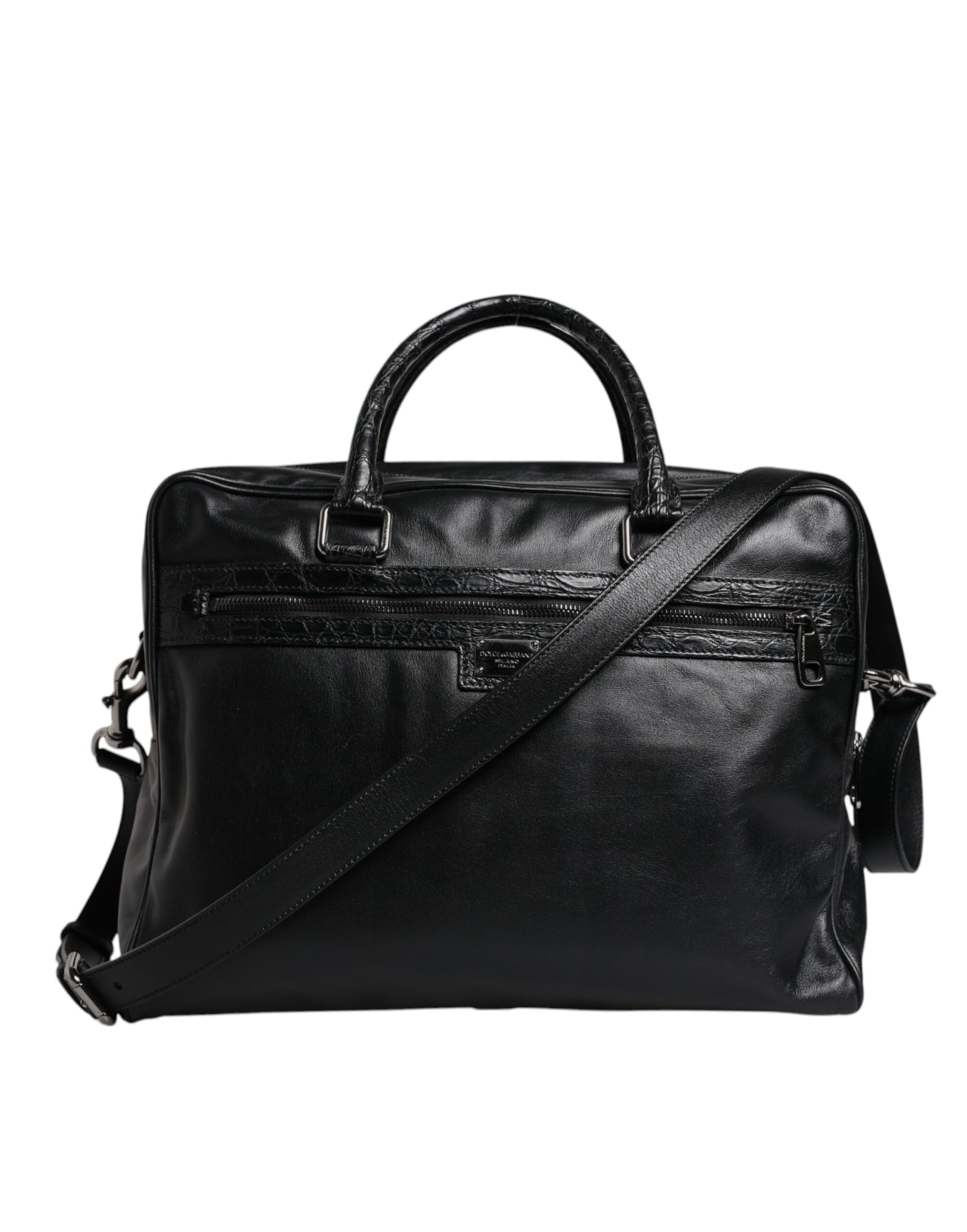Schwarze Messenger-Tasche aus Leder mit Schultergurt