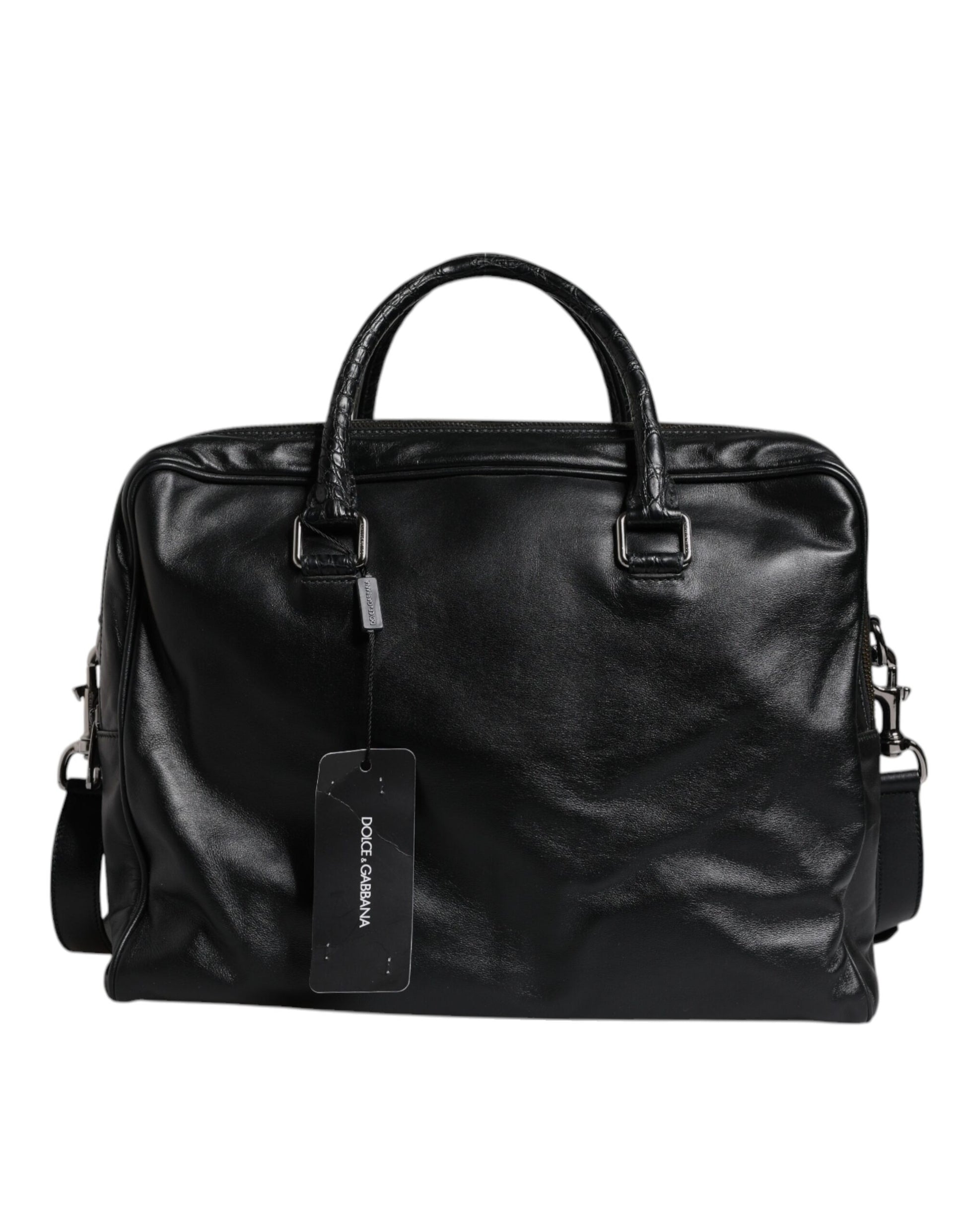 Schwarze Messenger-Tasche aus Leder mit Schultergurt