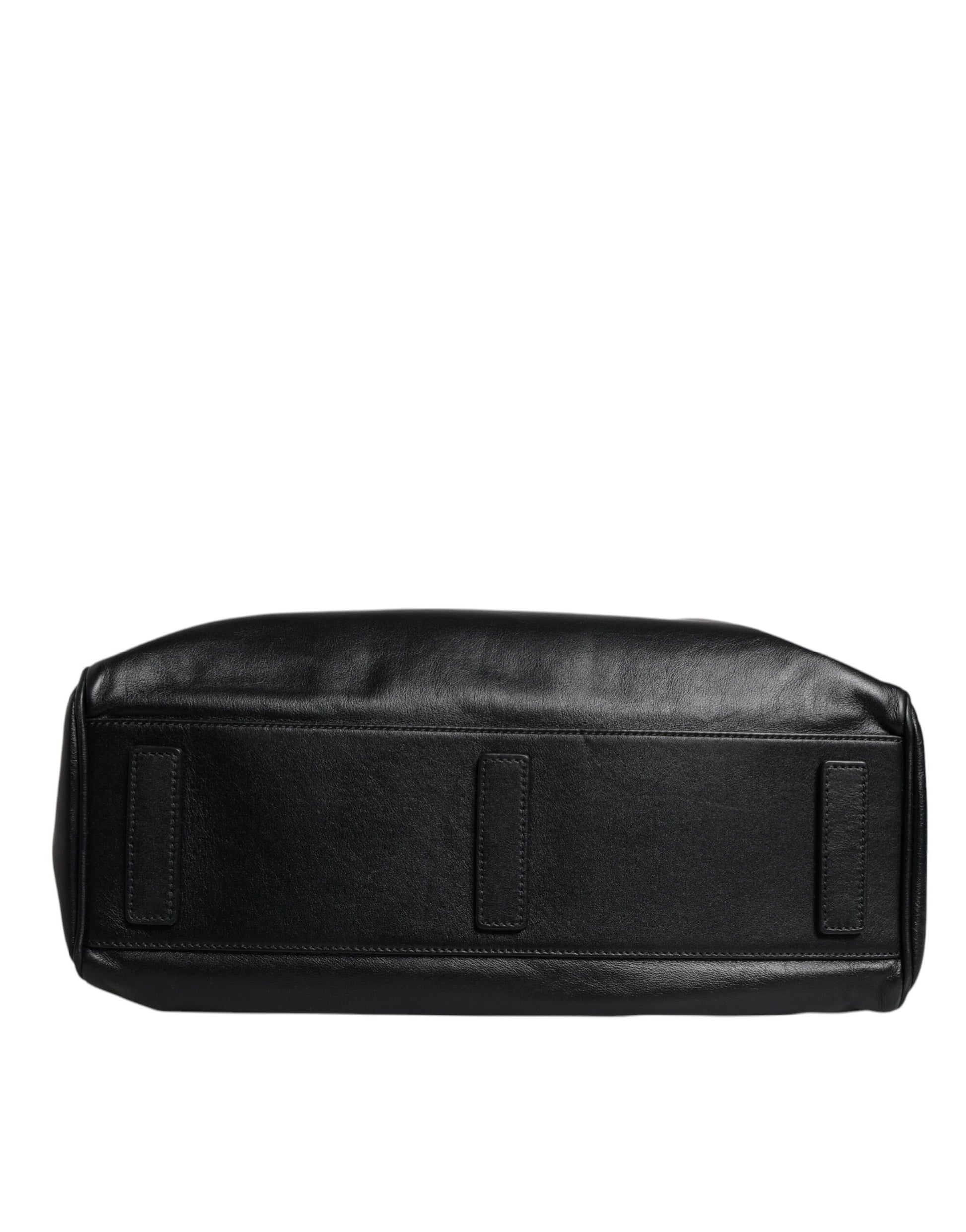 Schwarze Messenger-Tasche aus Leder mit Schultergurt