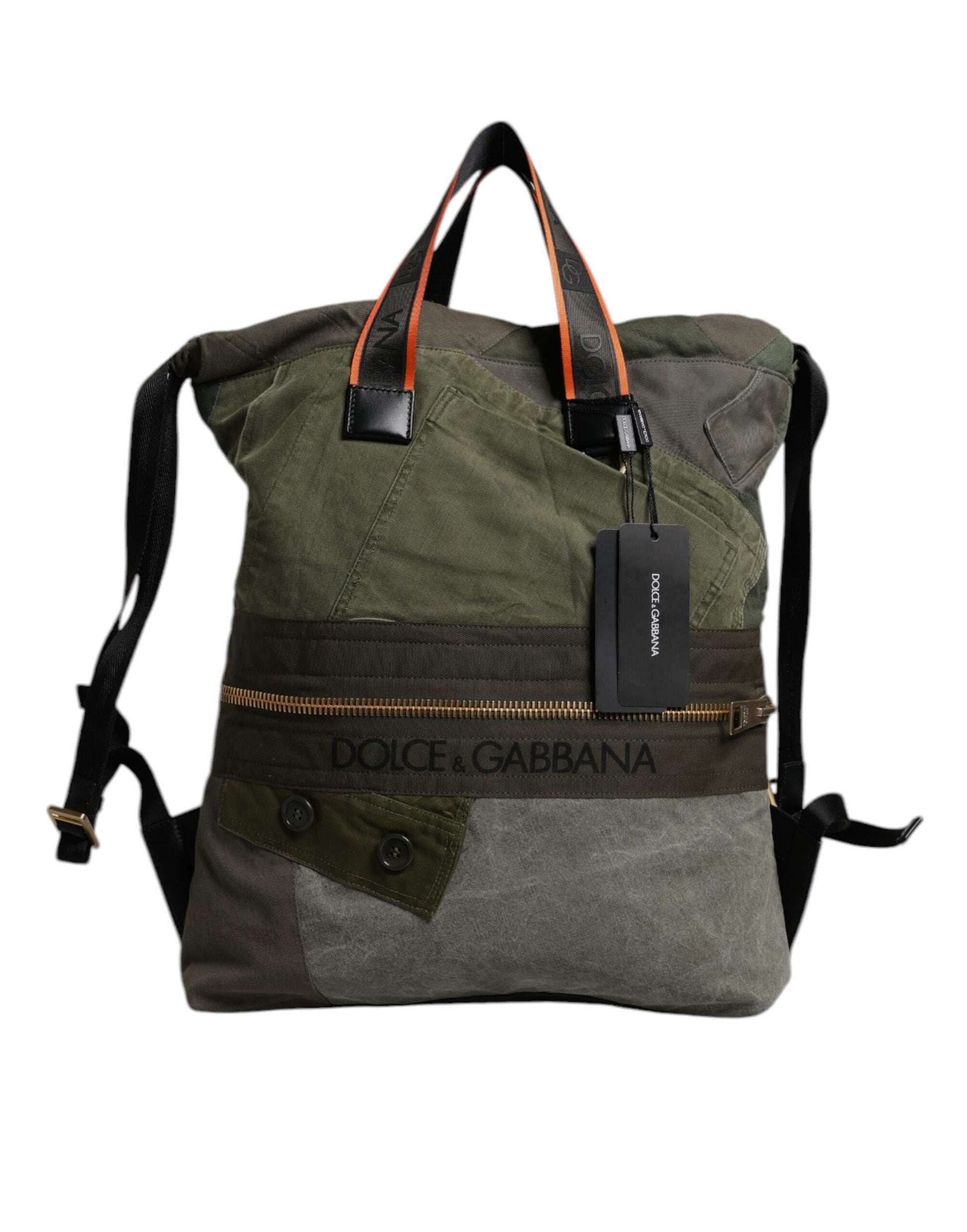 Dolce & Gabbana Military Green Patchwork Rucksack Backpack Bag