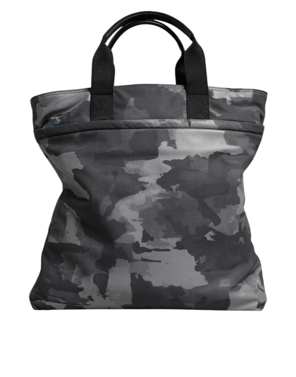 Graue Tragetasche aus Baumwolle mit mehreren Fächern im Camouflage-Muster