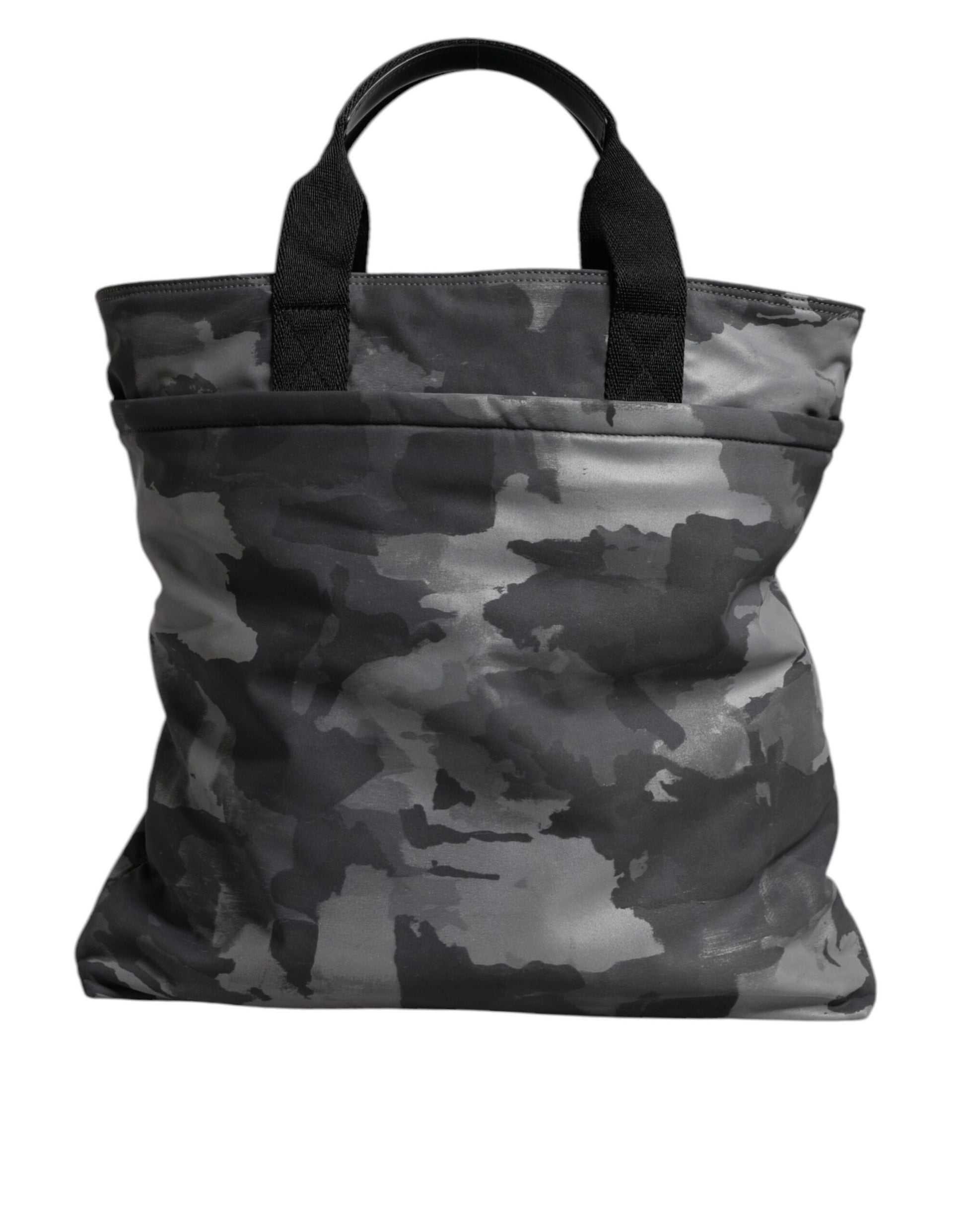 Graue Tragetasche aus Baumwolle mit mehreren Fächern im Camouflage-Muster