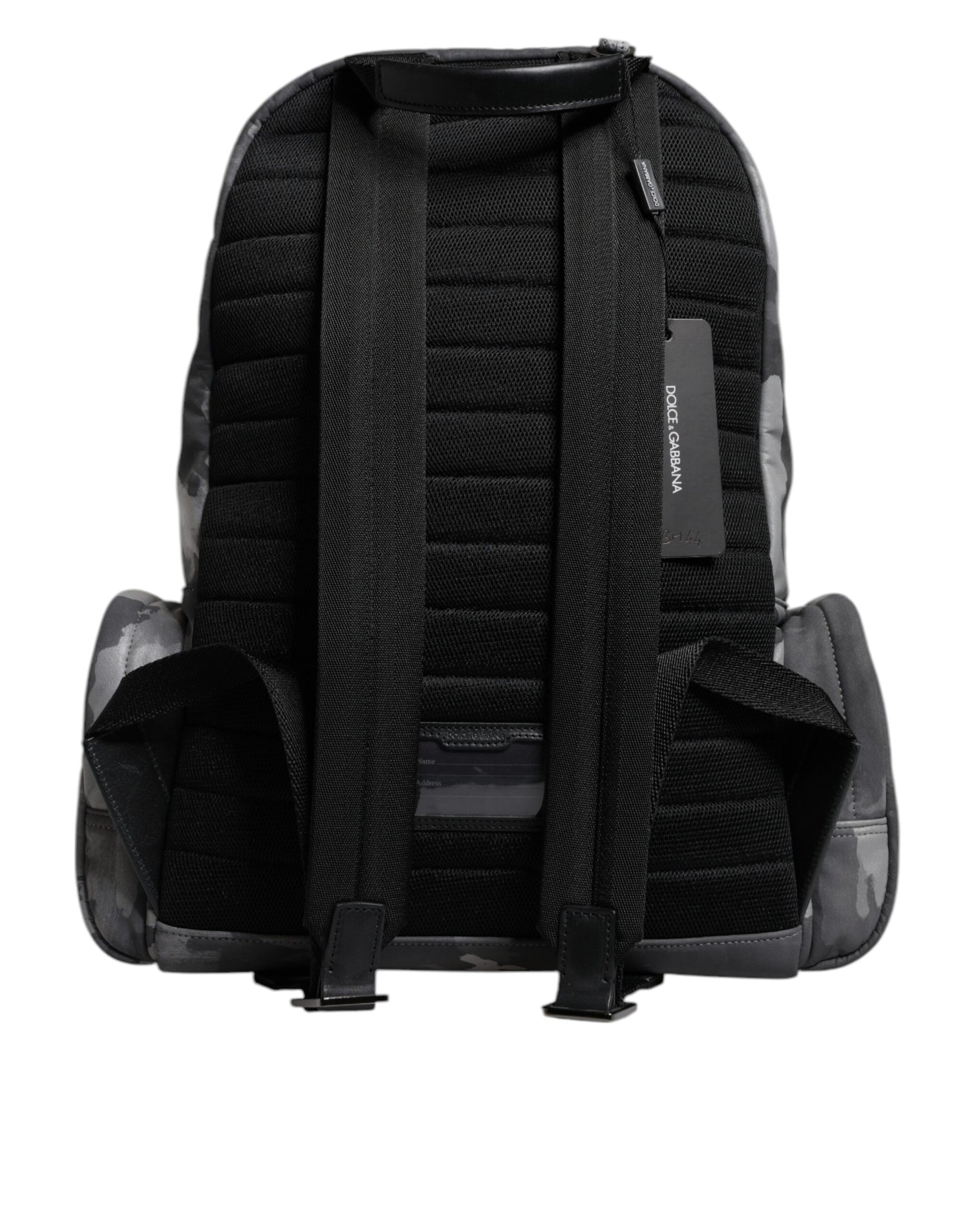 Dolce & Gabbana Gray Cotton Camouflage Logo Plaque Backpack Bag