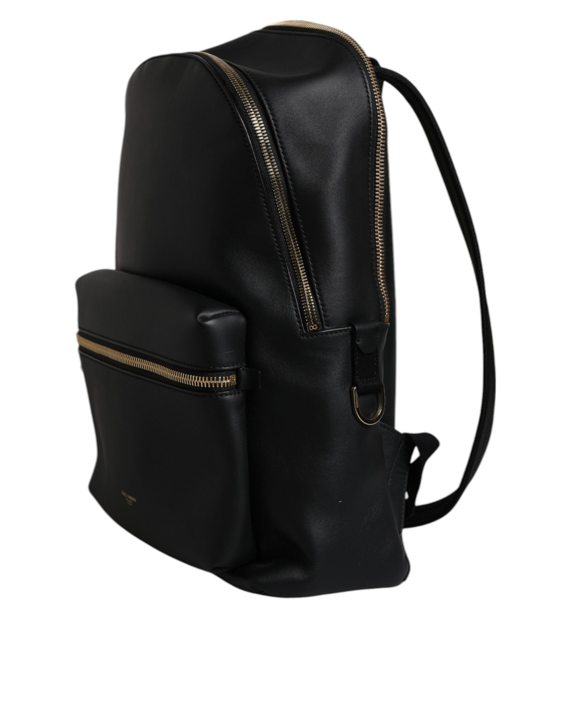 Schwarzer Reiserucksack aus Leder mit DG-Logo-Print