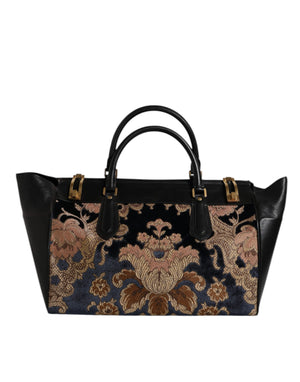 Schwarze Jacquard-Handtasche mit Blumenmuster, Schultertasche