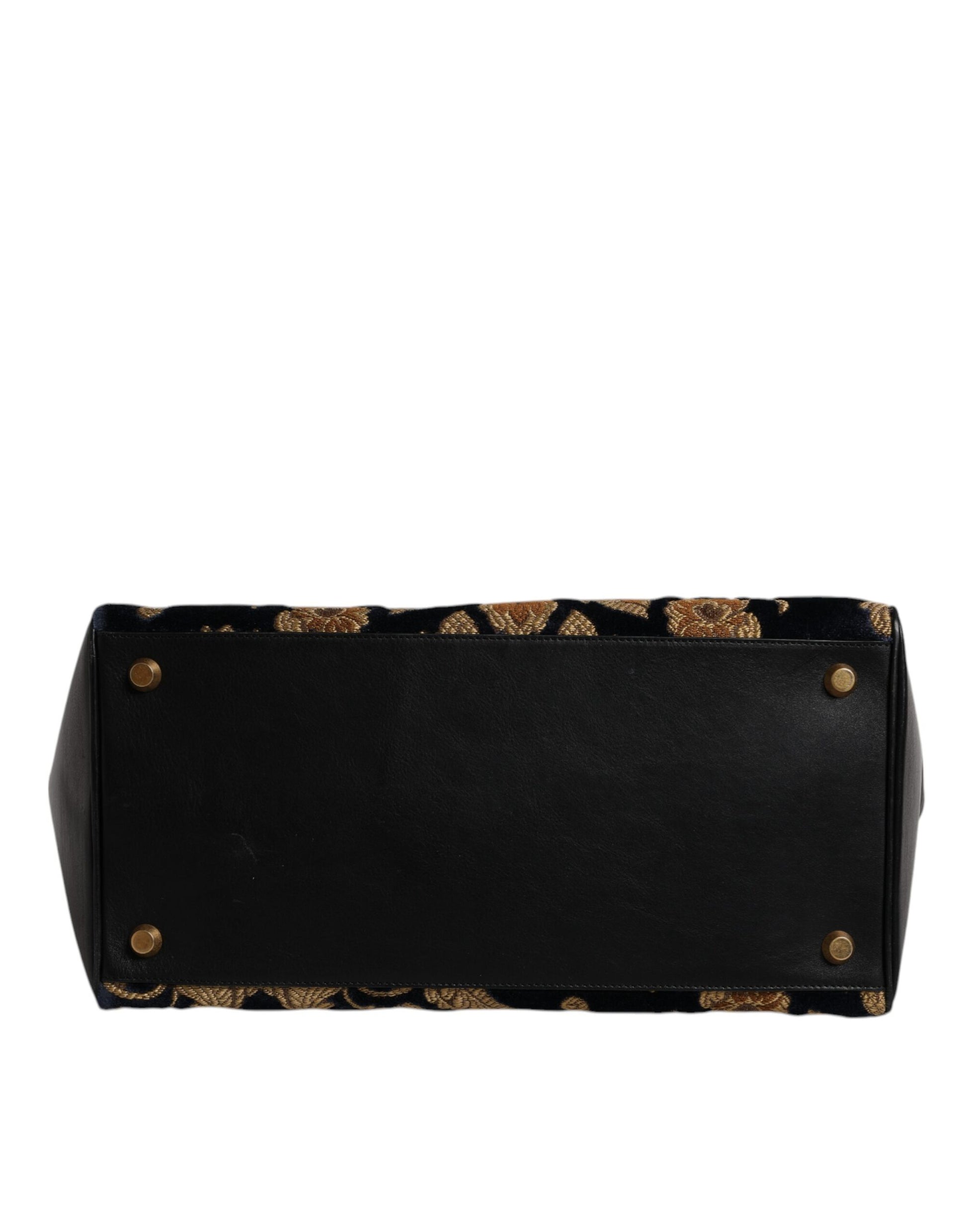 Schwarze Jacquard-Handtasche mit Blumenmuster, Schultertasche