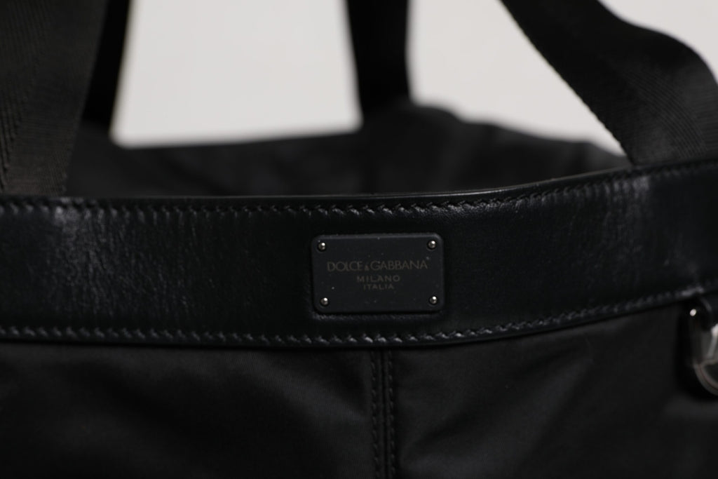 Dolce & Gabbana Black Nylon White Iconic Logo Shoulder Bucket Bag