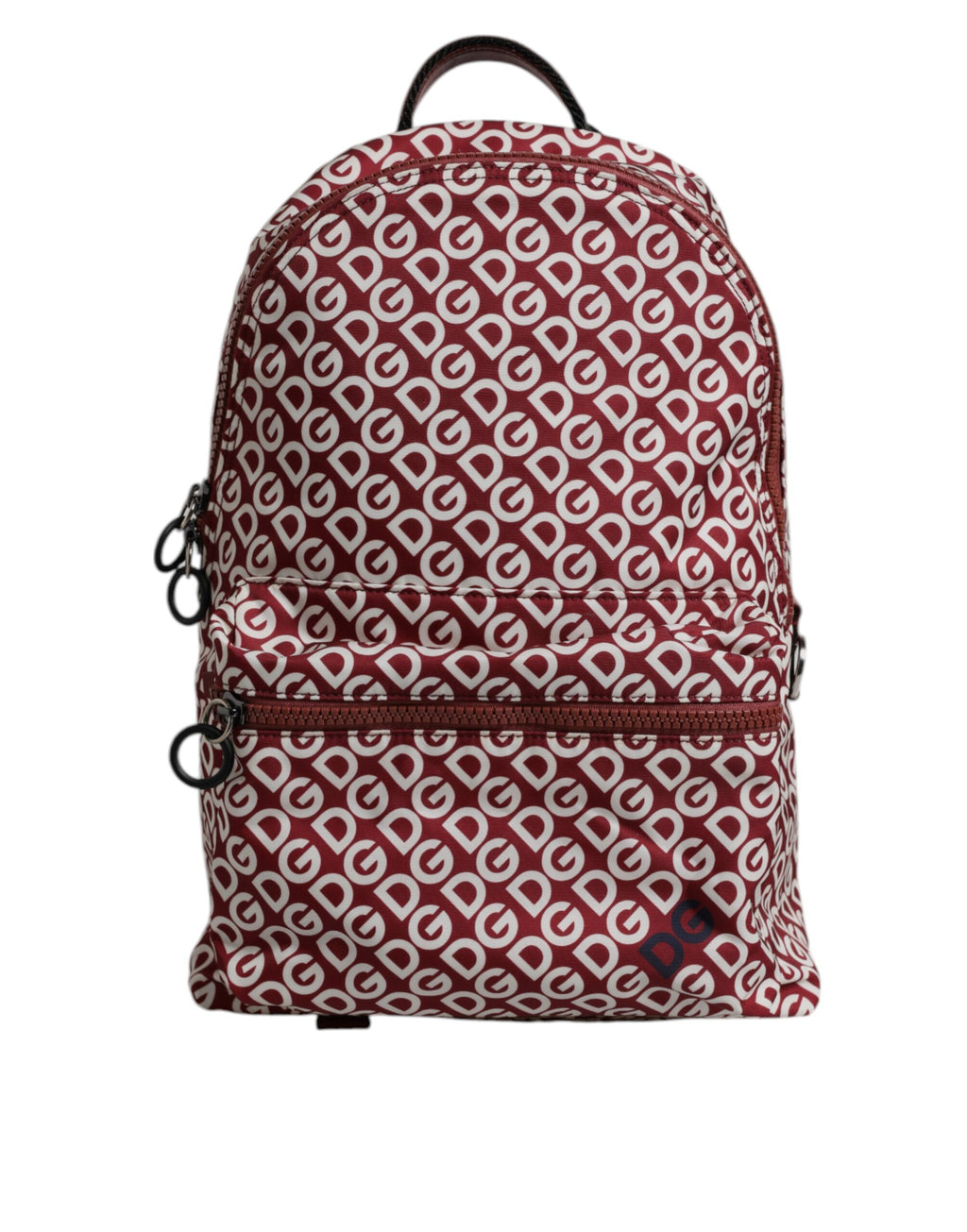 Rot-weißer Reiserucksack aus Nylon mit DG-Logodruck
