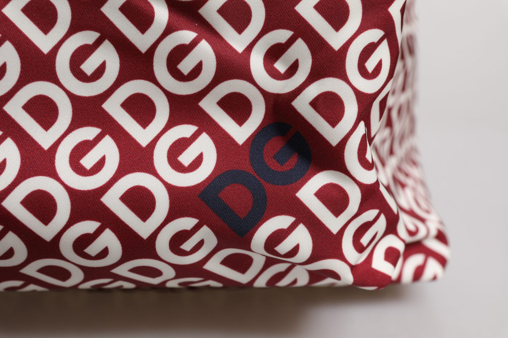 Rot-weißer Reiserucksack aus Nylon mit DG-Logodruck