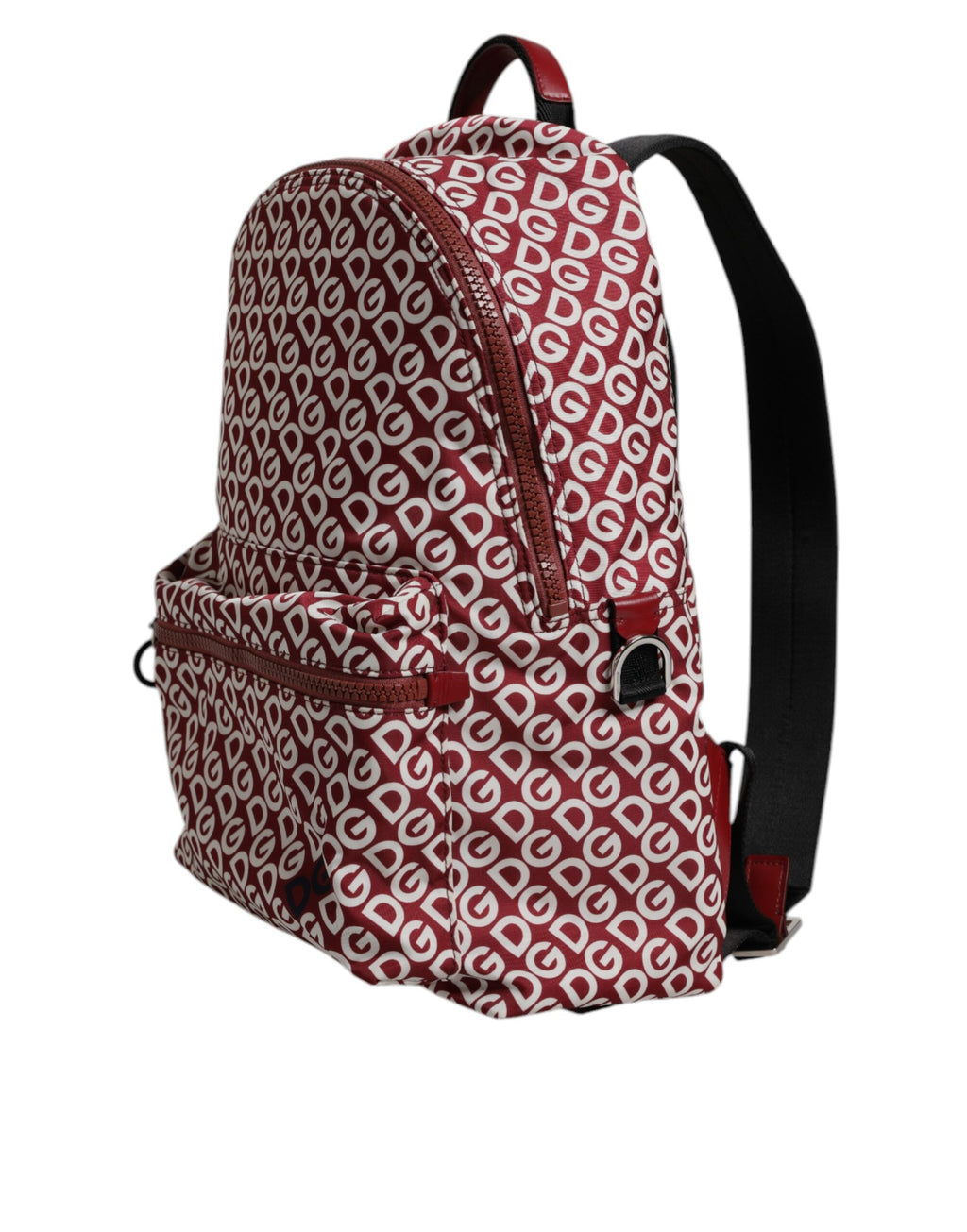 Rot-weißer Reiserucksack aus Nylon mit DG-Logodruck