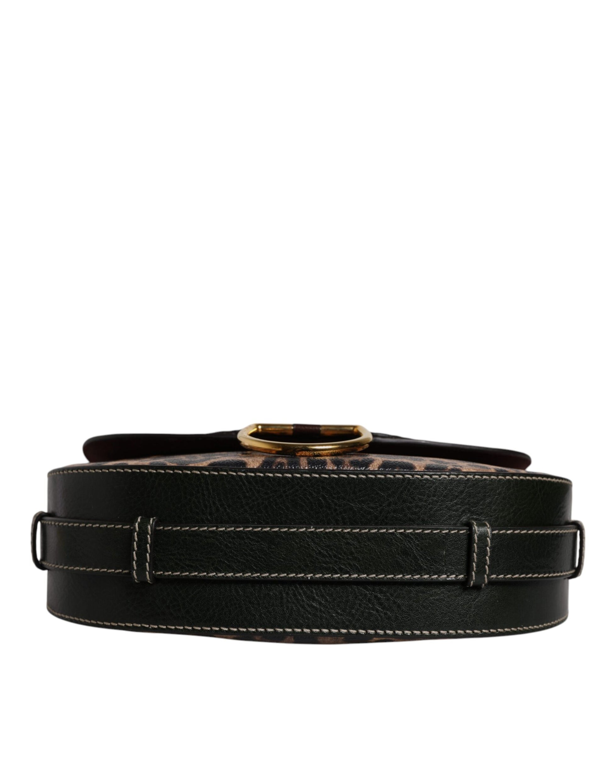 Schwarz-braune Schultertasche aus Leder mit Leopardenmuster