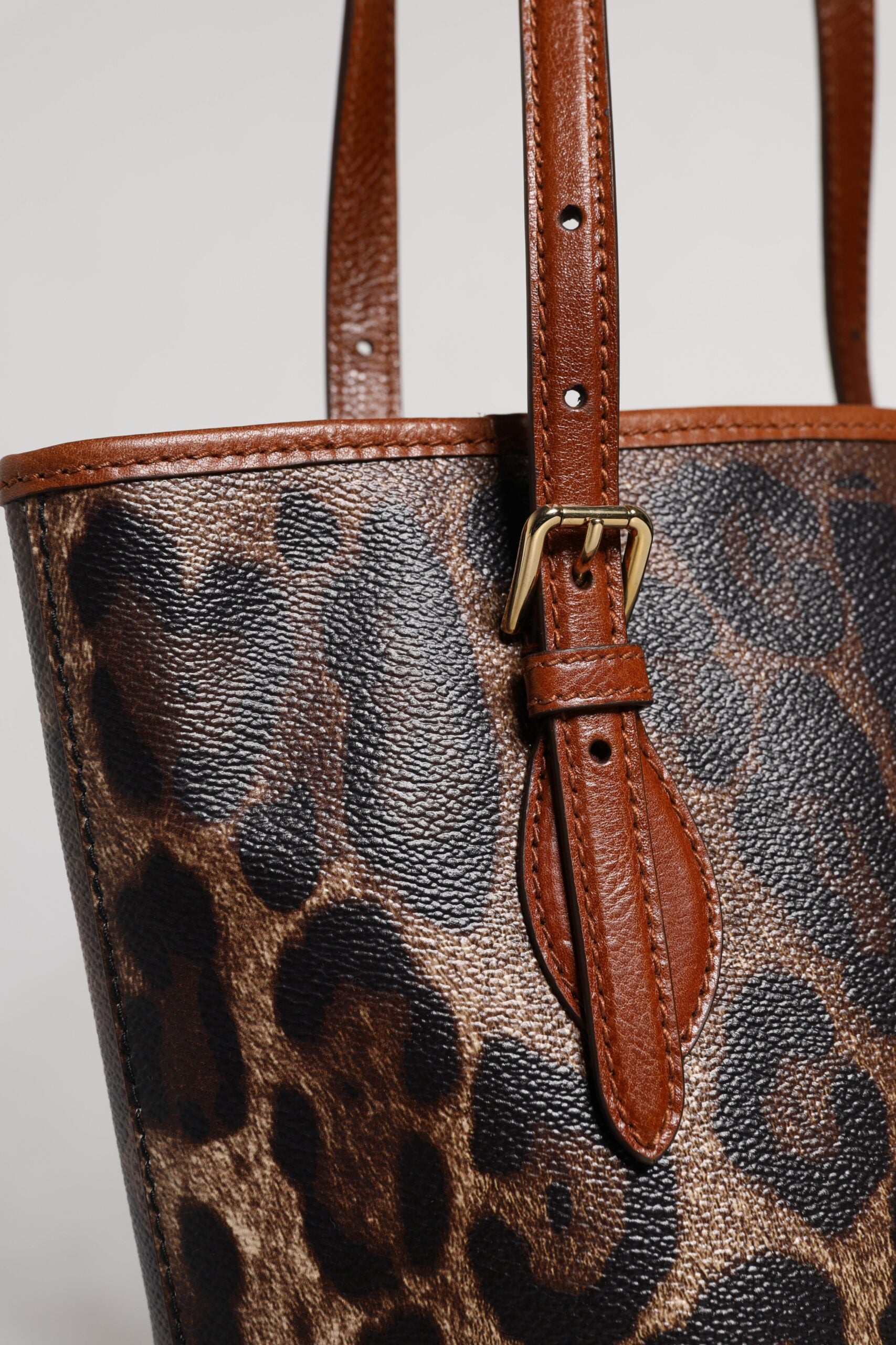 Dolce & Gabbana Brown Leopard Leather Shoulder Strap Tote Bag