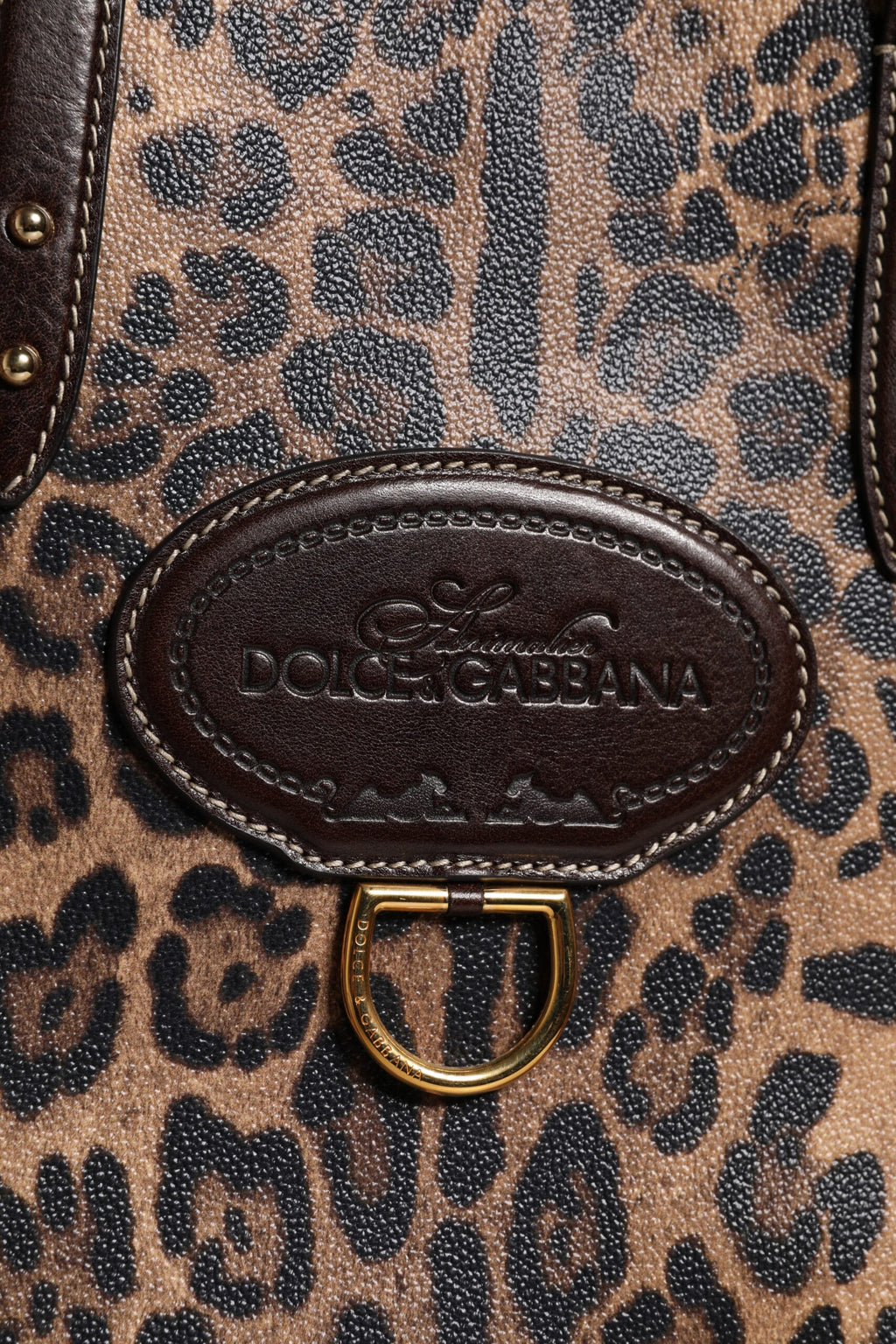 Brown Leopard Leather Shoulder Strap Tote Bag