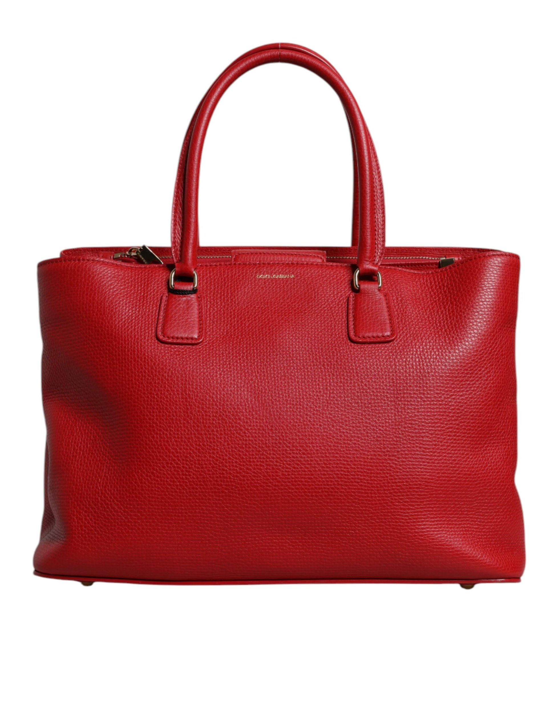 Rote Tasche aus Kalbsleder mit Logo-Schild und Henkel