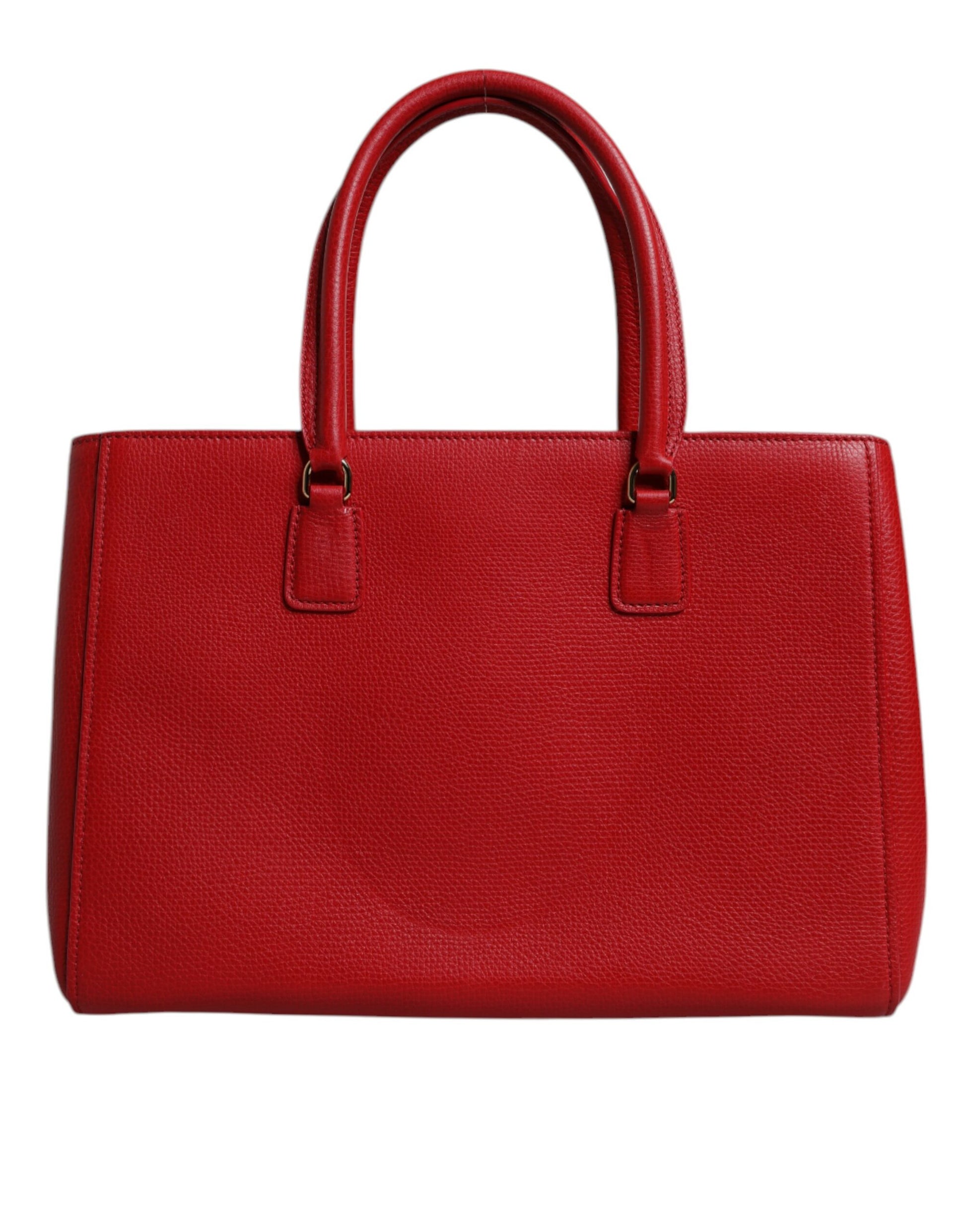 Rote Tasche aus Kalbsleder mit Logo-Schild und Henkel