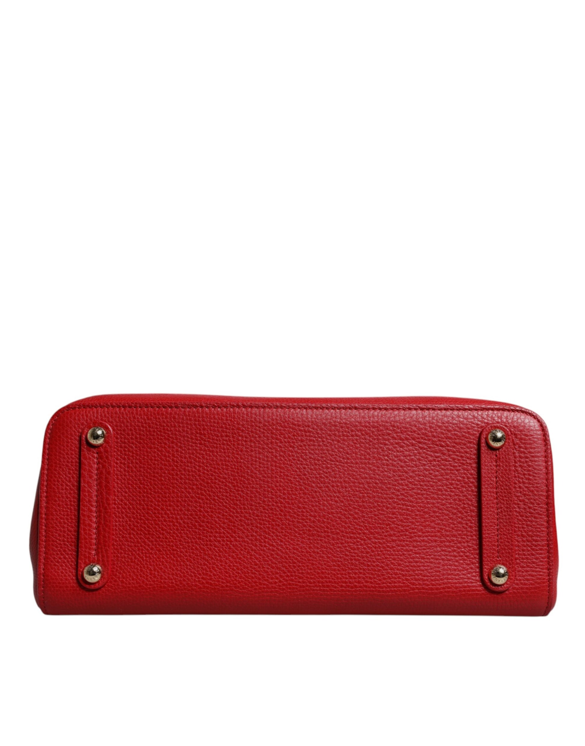 Rote Tasche aus Kalbsleder mit Logo-Schild und Henkel