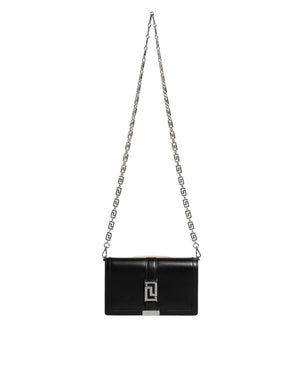 Versace Black Calfskin Leather Chain Strap Shoulder Crossbody Bag