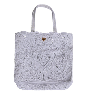 Dolce & Gabbana White Cordonetto Lace Beatrice Tote Shopping Bag
