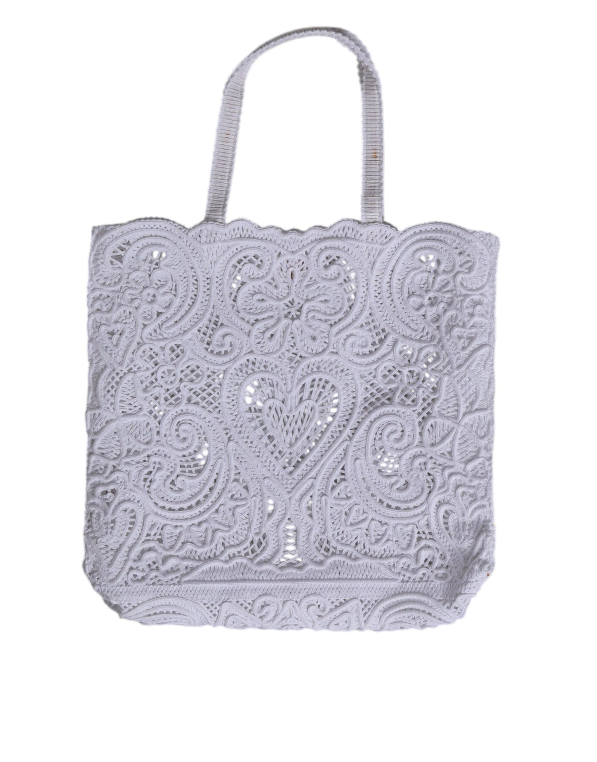 Dolce & Gabbana White Cordonetto Lace Beatrice Tote Shopping Bag