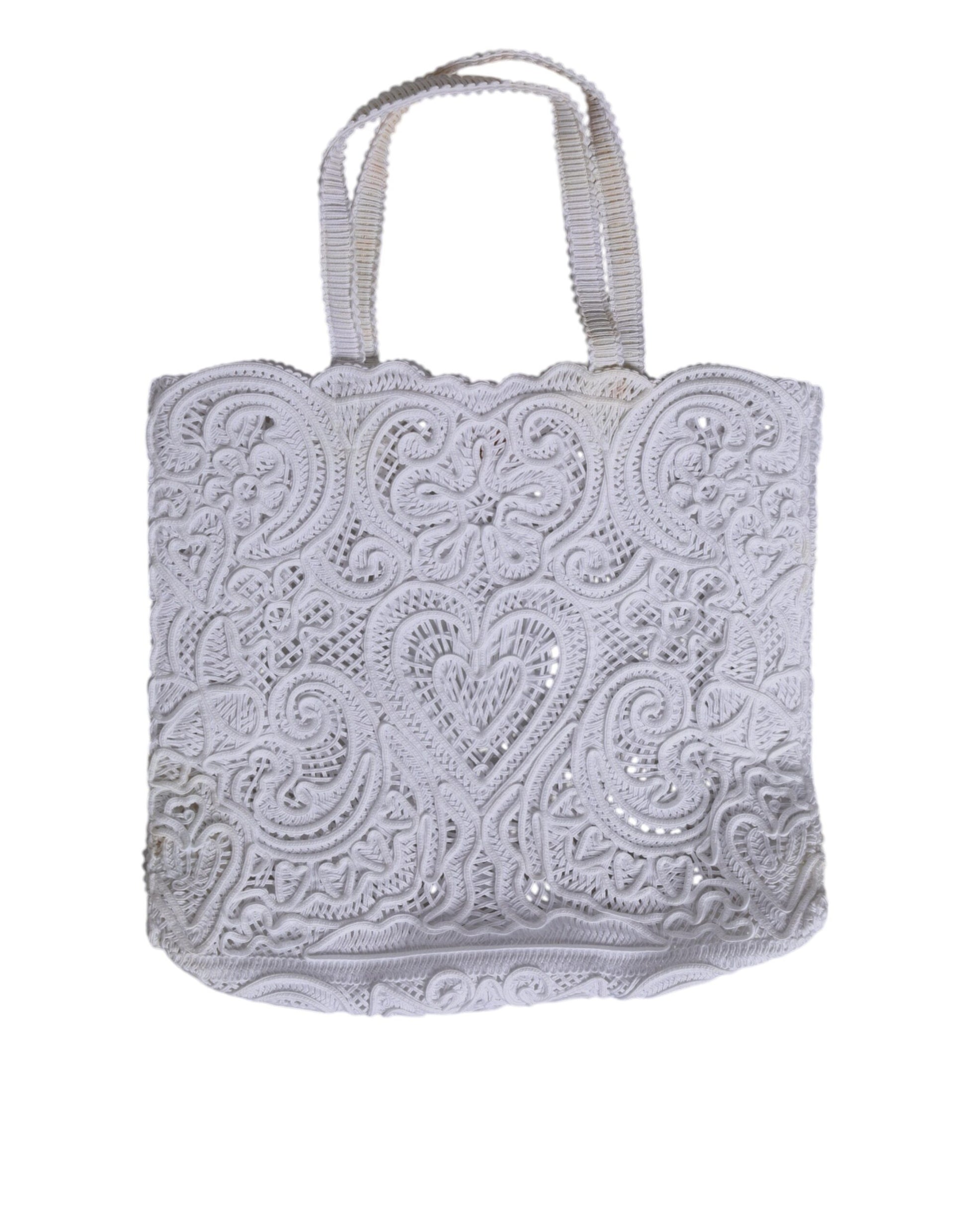 Dolce & Gabbana White Cordonetto Lace Beatrice Tote Shopping Bag
