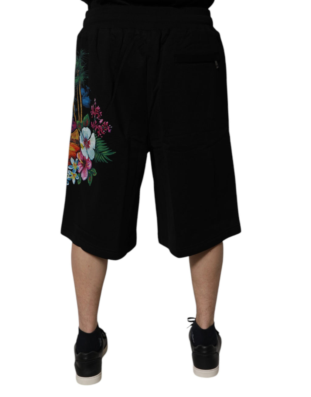 Schwarze Bermudashorts aus Baumwolle mit Logo und Blumenmuster