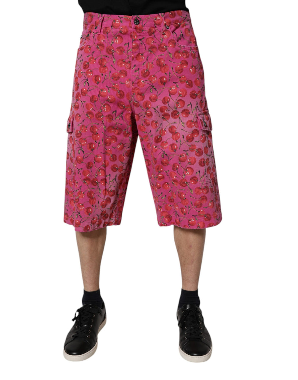 Cargo-Shorts aus Baumwolle mit Kirschmuster in Rosa