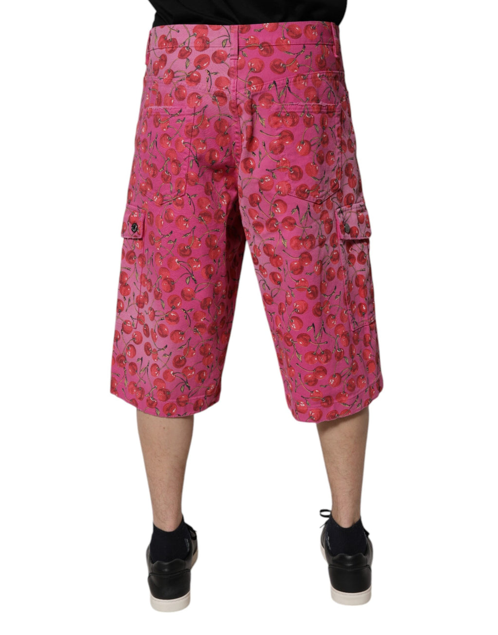 Cargo-Shorts aus Baumwolle mit Kirschmuster in Rosa